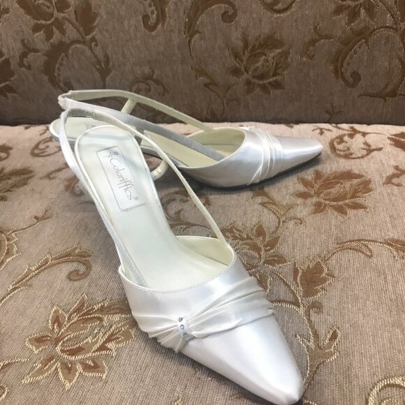 Dye-Able White Bling Rhinestone Satin Slingback D'Orsay, Formal Pump Wedding - Picture 15 of 16